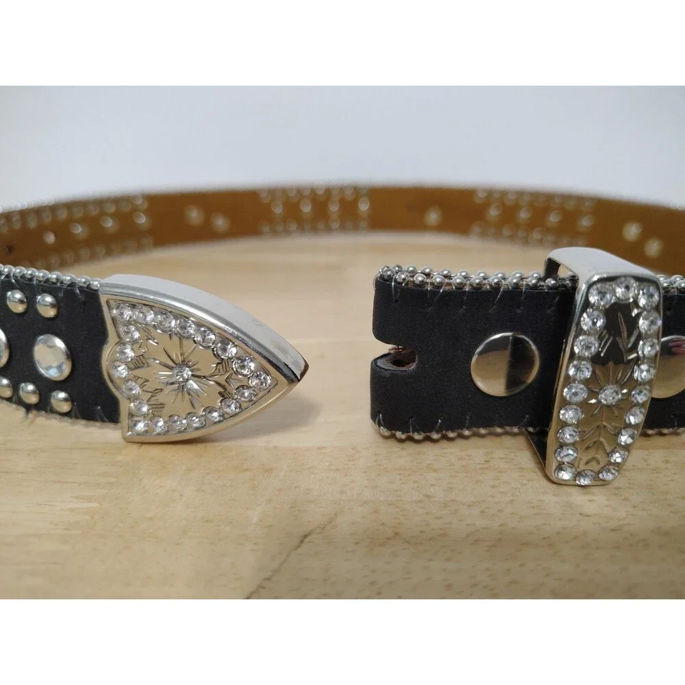 Nocona Girls Rhinestone Black Leather Western Belt Size 24 N4427601 No Buckle
